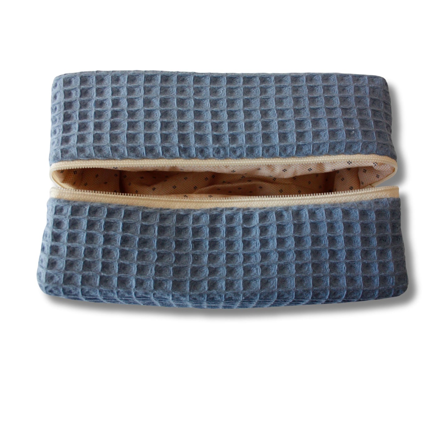 Beautybag/Kosmetiktasche aus Waffelpique in Taubenblau handgefertigte Kosmetiktasche, stilvolles Design, perfekte Aufbewahrung für die Handtasche, langlebig, praktischer Organizer für Kosmetikartikel