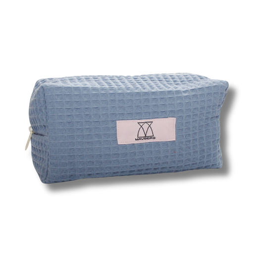 Beautybag aus Waffelpique in Taubenblau