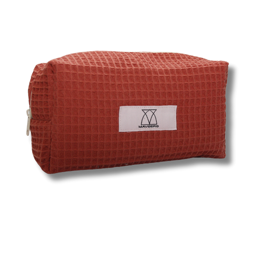 Nachhaltige Beautybag aus Waffelpique in Orange - Handgefertigt in Nürnberg