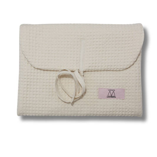 Laptop-/Tablethülle mit Schleife - Waffelpique weiß