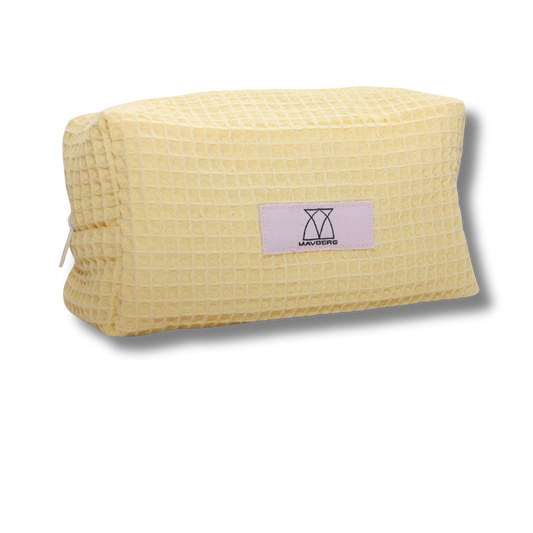 Beautybag aus Waffelpique in Buttergelb