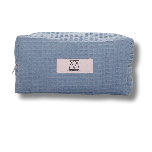 Beautybag aus Waffelpique in Taubenblau