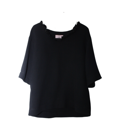 Shirt aus Waffelpique mit gerüschtem Auschnitt