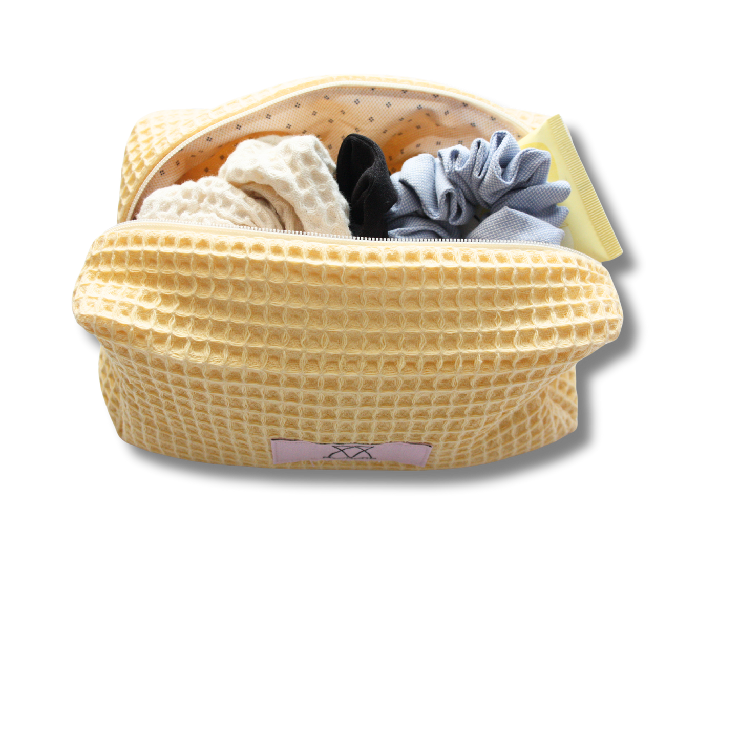 Beautybag aus Waffelpique in Buttergelb