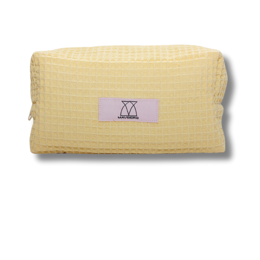 Beautybag aus Waffelpique in Buttergelb