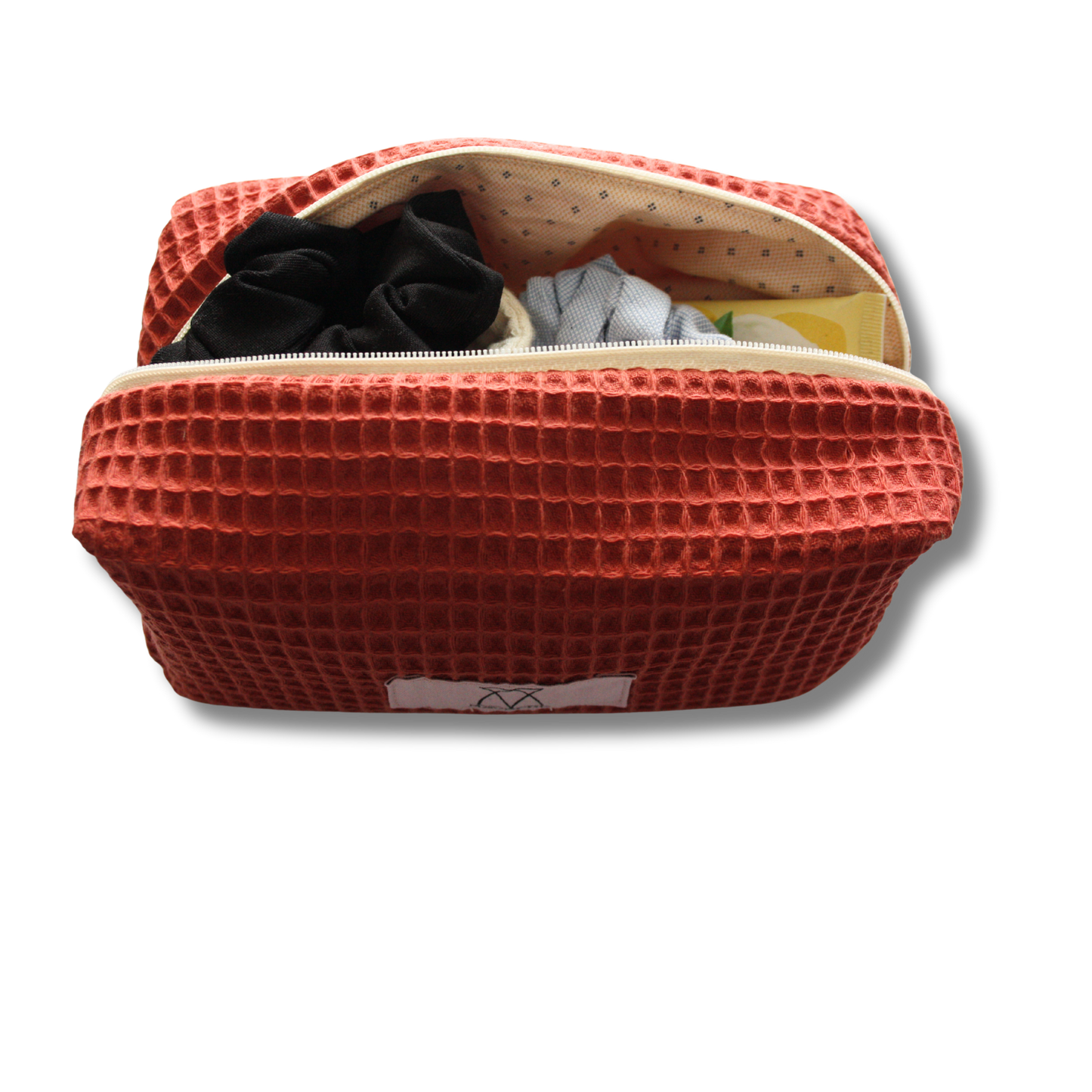 Nachhaltige Beautybag aus Waffelpique in Orange - Handgefertigt in Nürnberg